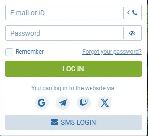 Login form in mobile app from 1xBet India