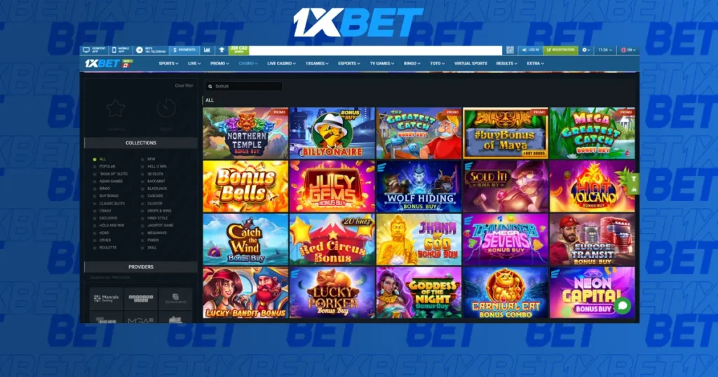 Casino features in mobile app from 1xBet India